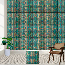 Art Deco Geometrische Tile in Aquamarin und Gold Fliese