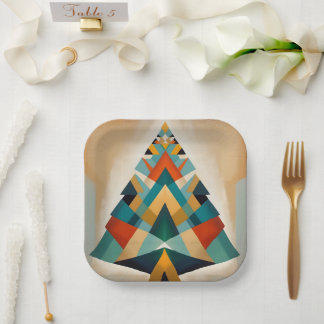 Art Deco Geometrische Weihnachtsdreiecksverzweigun Pappteller