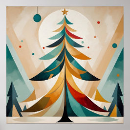 Art Deco Geometrische Weihnachtszweige mit Federn Poster