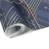 Art Deco Geometrischer Aufschwung - Blau Geschenkpapier (Rolleneckpunkt)