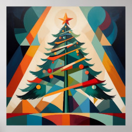 Art Deco Geometrischer Weihnachtsbaum Dreieck Poster