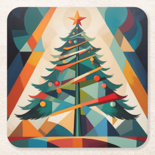 Art Deco Geometrischer Weihnachtsbaum Dreieck Rechteckiger Pappuntersetzer