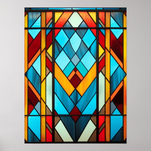 Art Deco geometrisches Bleiglasmuster Poster (Vorne)