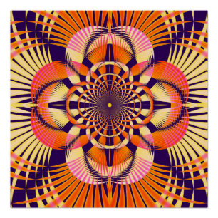 Art Deco Geometrisches Fraktal Mandala Muster Poster