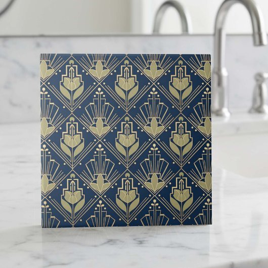 Art Deco Geometrisches Muster #6 oliv navy ID1196 Fliese