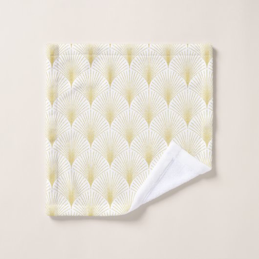 Art Deco Geometrisches Muster in Gold und Weiß Badhandtuch Set (Waschlappen)