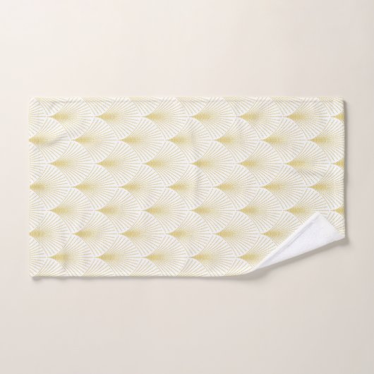 Art Deco Geometrisches Muster in Gold und Weiß Badhandtuch Set (Handtuch)