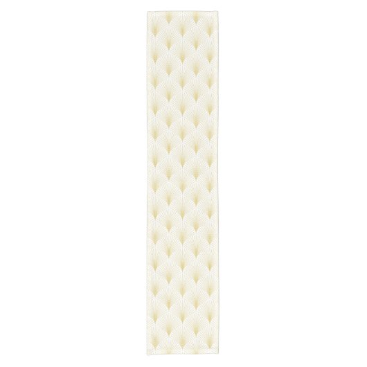 Art Deco Geometrisches Muster in Gold und Weiß Kurzer Tischläufer (Vorderseite)