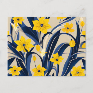 Art Deco geometrisches Muster mit Marineblau Gelb Postkarte