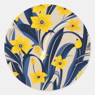 Art Deco geometrisches Muster mit Marineblau Gelb Runder Aufkleber