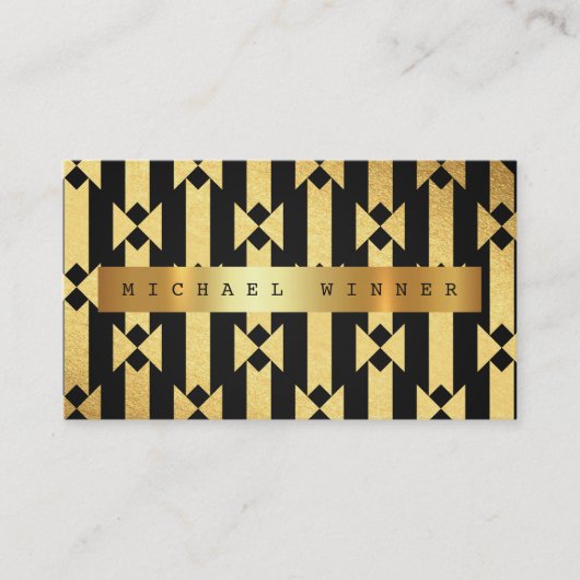Art Deco Geometrisches Ornament Vip Golden Black F Visitenkarte (Vorderseite)