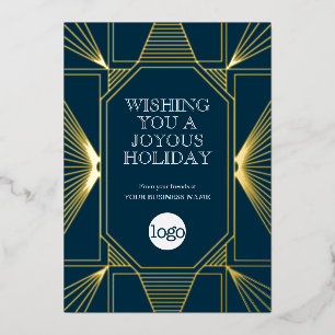 Art Deco Geschäft Weihnachtsgruß Navy Blau Folien Feiertagskarte