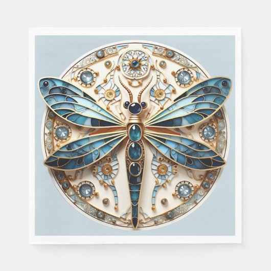Art Deco Gestaltete Glasbläserchen Dragonfly Serviette (Vorderseite)