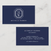 Art-Deco-gestapelte Monogram-Logo auf Navy Blue Visitenkarte (Vorne/Hinten)