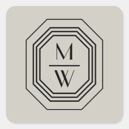 Art Deco gestapelte Monogram Logo auf Taupe Quadratischer Aufkleber