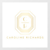 Art Deco gestapelte Monogram Logo Gold/Weiß Fensteraufkleber (Blatt)