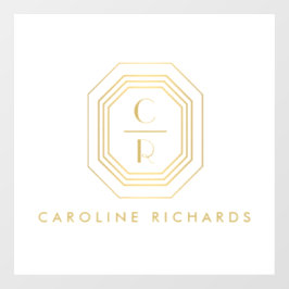 Art Deco gestapelte Monogram Logo Gold/Weiß Fensteraufkleber