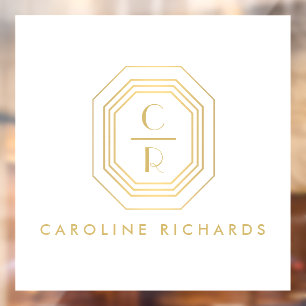 Art Deco gestapelte Monogram Logo Gold/Weiß Fensteraufkleber