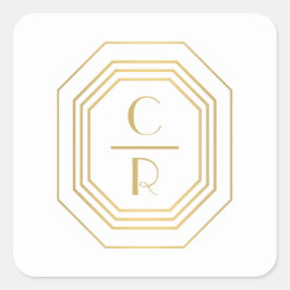 Art Deco gestapelte Monogram Logo Gold/Weiß Quadratischer Aufkleber