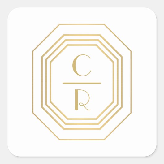 Art Deco gestapelte Monogram Logo Gold/Weiß Quadratischer Aufkleber (Vorderseite)