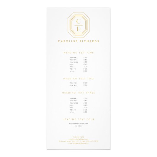 Art Deco gestapelte Monogram Logo Gold/Weiß Werbekarte (Vorne)