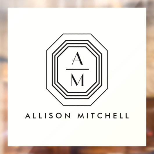 Art-Deco-gestapelte Monogramm-Logo auf Elfenbein Fensteraufkleber (Blatt 2)