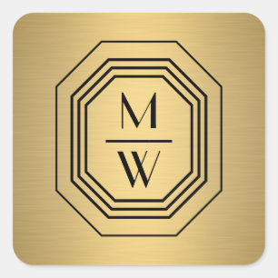 Art Deco gestapeltes Monogramm-Logo auf falschem G Quadratischer Aufkleber