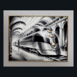 Art Deco gestrafft Art Train Poster. Poster<br><div class="desc">Ich habe diesen Art-Deco-Zug "gestrafft" mit Word zu Image Generation erstellt. Ich habe dem Bild einen silbernen Hintergrund und eine Grenze hinzugefügt. Dieses Bild ist ein modernes Bild eines gestrafften Dekos, der in den 1920er Jahren in Mode war. Ich Liebe, wie sich das Bild entwickelt hat. Der Zug ist sehr...</div>