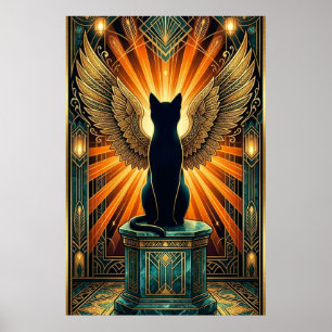 Art Deco gewellter schlafender Katzenwandkunst Poster
