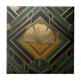 Art Deco Ginkgo-Blatt Gold geometrisches Muster Fliese