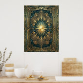 Art Deco Ginkgo Leaf Sunburst Poster | Gold Teal  (Küche)
