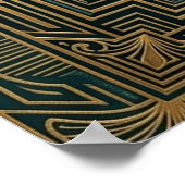 Art Deco Ginkgo Leaf Sunburst Poster | Gold Teal  (Ecke)