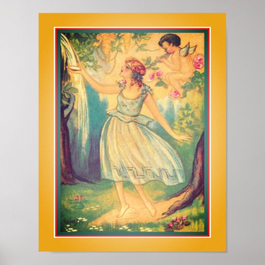 Art Deco "Girl & Cupid at Waterfall" Poster (Vorne)