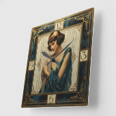 Art Deco Girl Quadratische Wanduhr (Winkel)