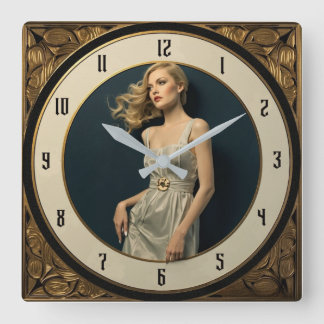 Art Deco Girl Quadratische Wanduhr