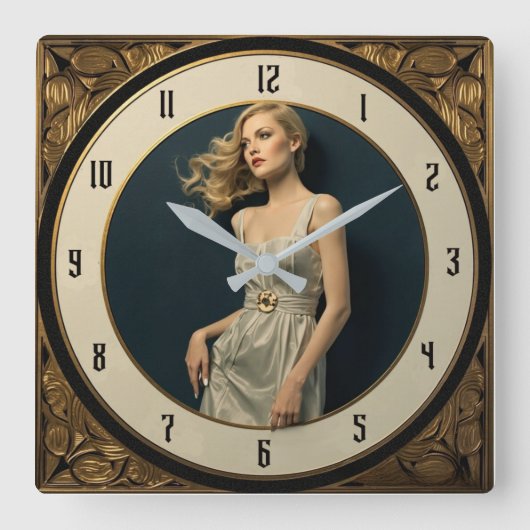 Art Deco Girl Quadratische Wanduhr (Vorderseite)