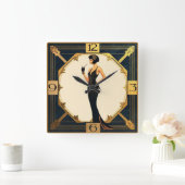 Art Deco Girl Quadratische Wanduhr (Zuhause)