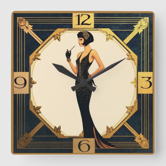 Art Deco Girl Quadratische Wanduhr (Vorderseite)