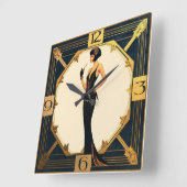 Art Deco Girl Quadratische Wanduhr (Winkel)