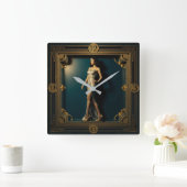 Art Deco girl Quadratische Wanduhr (Zuhause)