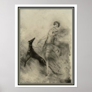 Art Deco "Girl with Dog" von Louis Icart 12 x 16 Poster