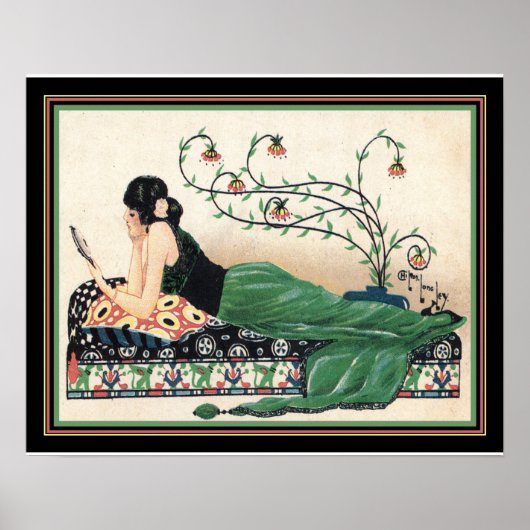Art Deco "Girl with Mirror" Print -16x20 Poster (Vorne)