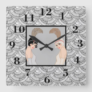 Art Deco Girls Quadratische Wanduhr