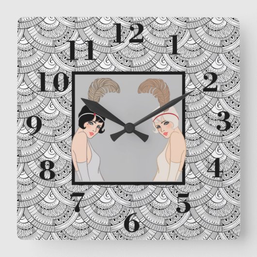 Art Deco Girls Quadratische Wanduhr (Vorderseite)