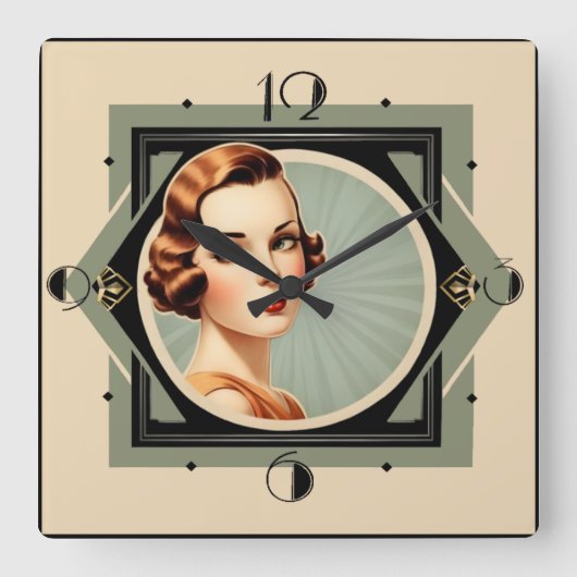 Art Deco Giro Quadratische Wanduhr (Vorderseite)