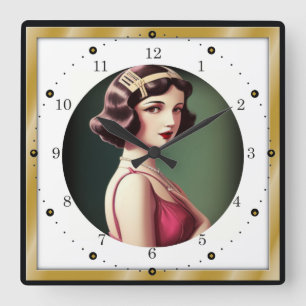 Art Deco Giro Quadratische Wanduhr