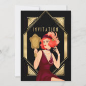 Art Deco Glam Girl 30. Geburtstag Gold Schwarz Einladung (Vorderseite)