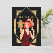 Art Deco Glam Girl 30. Geburtstag Gold Schwarz Einladung (Stehend Vorderseite)