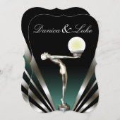 Art Deco Glam Nouveau Hochzeit| aquamarin Einladung (Vorne/Hinten)