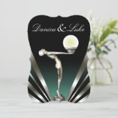 Art Deco Glam Nouveau Hochzeit| aquamarin Einladung (Stehend Vorderseite)